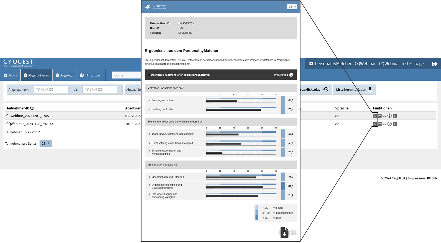 Bild: Ansicht Testmanager 2